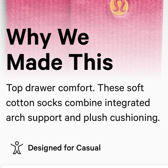 NWT Sz L UNISEX DAILY ESSENTIAL CREW SOCKS - Raspberry Coulis RBCO - Lululemon - Picture 4 of 8